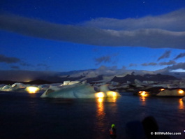The icebergs in the Jökulsárlón Lagoon are lit up by candles