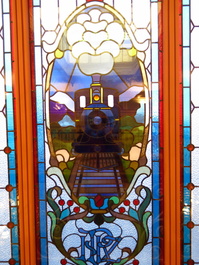 Stained glass window of train