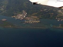 Barefoot Cay by air showing our villa, the palapa, the lagoon, and the channel that Rich sometimes used to exit the reef