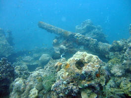Bow cannon on the Iro Maru, a Japanese WWII wreck (Photo by Mark Harrison)