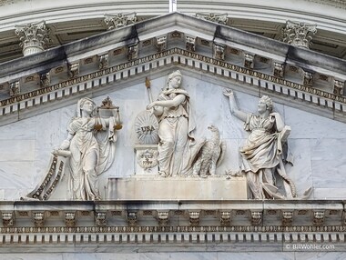 Genius of America pediment over the east central entrance of the Capitol by Luigi Persico (1825-1828) and later copied by Bruno Mankowski (1958-1962) as the figures had become badly deteriorated