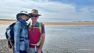 Lori and I at the start of our journey across England (photo by Dan Heller)