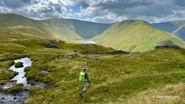 Bill walks above the suprisingly striking mountains (for England) cut by glaciers (photo by Dan Heller)