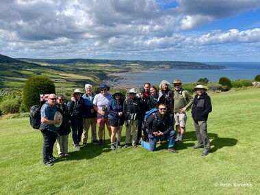 Our group poses before we make our last hike to tap our toes in the sea and throw our pebbles in it (photo by Peter Koronka)