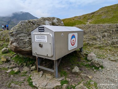 A stretcher box at the pass that can double as an emergency shelter