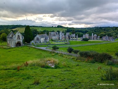 The back of Easby Hall overlooks the Easby Abbey, which was destroyed ("suppressed") in 1536 during Henry VIII's Dissolution of the Monasteries