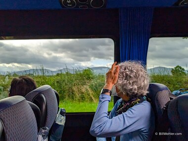 The four fells we climbed yesterday are seen out the window of our bus