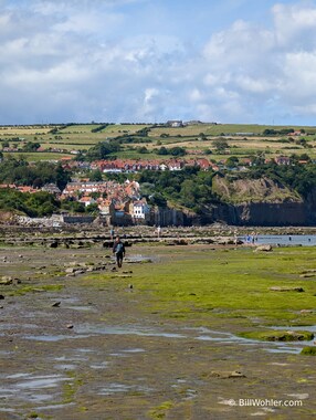 The town of Robin Hood's Bay across the beach