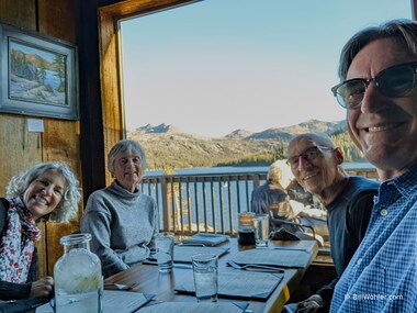 Lori, Sandy, Eric, and I have a nice meal at the Caples Lake Resort Restaurant