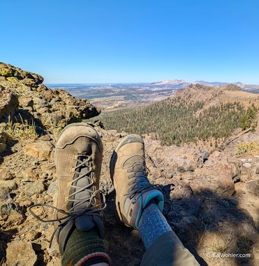 Our feet enjoy the view of Desolation Wilderness at our lunch spot just below Thunder Mountain