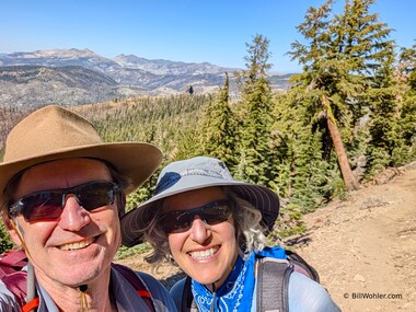 Lori and I in front of one of the Two Sentinels with the Desolation Wilderness in the background