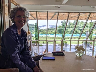 Lori gets ready to enjoy a nice lunch with a view of the Iguazu Falls upon our arrival at the Gran Meliá