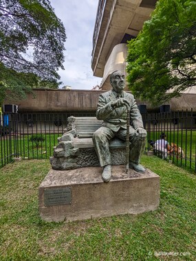 A statue of the beloved author Jorge Luis Borges (https://en.wikipedia.org/wiki/Jorge_Luis_Borges)