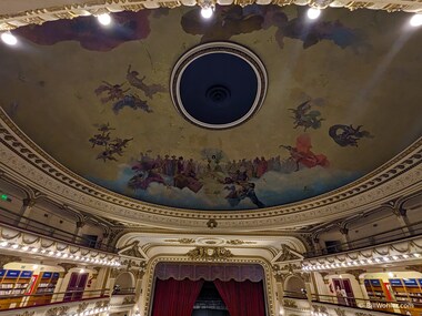 The ceiling of the El Ateneo Grand Splendid (https://en.wikipedia.org/wiki/El_Ateneo_Grand_Splendid), the "world's most beautiful bookstore," which was originally a theater
