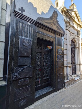 The final resting place of Eva Peron (https://en.wikipedia.org/wiki/Eva_Per%C3%B3n) in the Duarte family tomb in the Cementerio de la Recoleta after first being entombed in Milano, and later exhumed and transported to Juan Perón's dining room in Spain