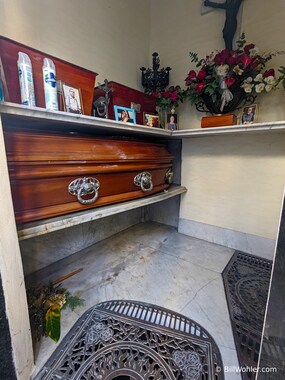 The Cementerio de la Recoleta where tombs go deep into the ground with stairs and chutes--clearly shown in this photo--to pass caskets down below