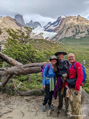 Sherry, Lori, and Dan in front of the Glaciar Piedras Blancas