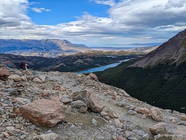 With most of the climb behind us, we take a moment to catch our breath and look out towards the Laguna Madre e Hija to the southeast