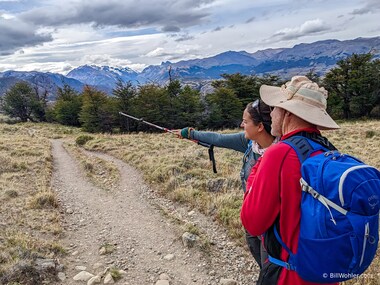 Romina points out some of the Patagonian features to Dan