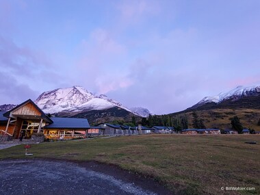 The Hotel Las Torres Patagonia just before sunrise