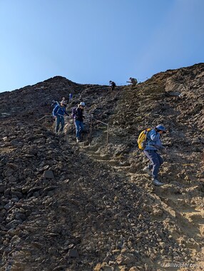 Kathy and David descend the Eldborg I Hnappadal