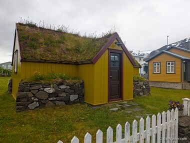 This ADU utilizes the turf roofs of Iceland 's past