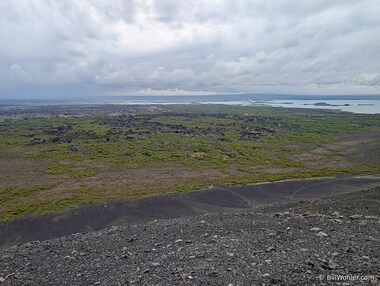 Lava flows below the Hverfjall Crater and Lake M&yacute;vatn beyond