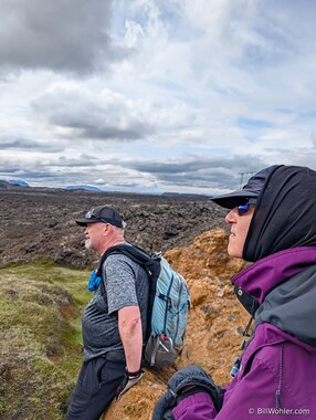 J&oacute;n and Lori take in the expansive lava field