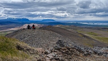 The group begins the final descent with views of M&yacute;vatn