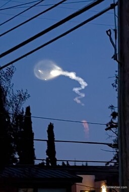 A SpaceX Falcon 9 launch from Vandenberg carrying Starlink satellites (https://inmenlo.com/2025/02/11/spotted-spacex-launch-in-the-sky-above-menlo-park/)