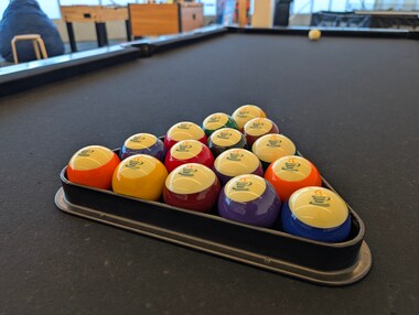 Custom Java billiard balls inside the conference center