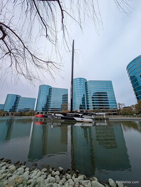 The Oracle Team USA Trimaran, lifted by helicopter into Lake Oracle, is now a historical landmark