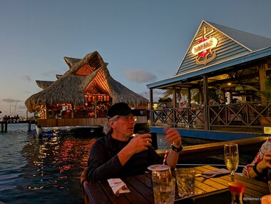Pier Dos and Karel's Beach Bar at dusk