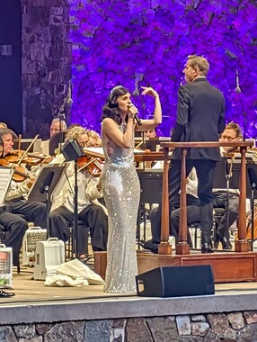 Lena Hall sings the James Bond themes with enthusiasm and many costume changes
