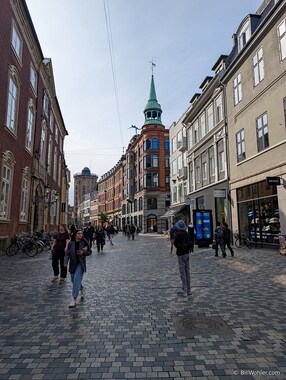 Strolling along the K&oslash;bmagergade, one of Copenhagen's busy pedestrian streets