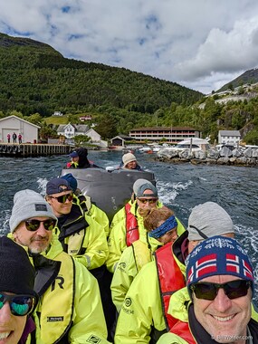 Lori, Ron, Mats, Dan, Jobie, Stefano, and Bill are whisked away on a very fast RIB.