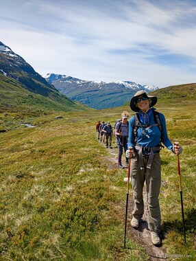 Lori leads the way with Jobie, Dan, Toby, and Larry in hot pursuit.
