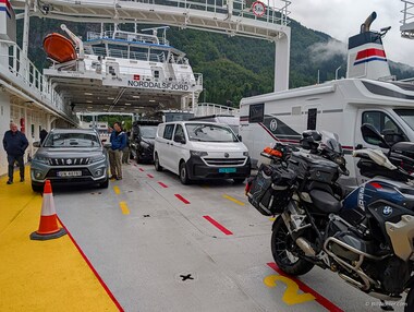 We take a ferry across the Norddalsfjord from Eidsdal to Linge.