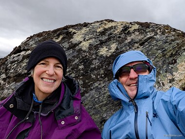Lori and Bill eat lunch in the cold rain, but still appear to be having a great time.