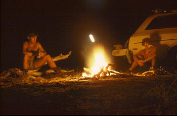 A campfire in the middle of the outback